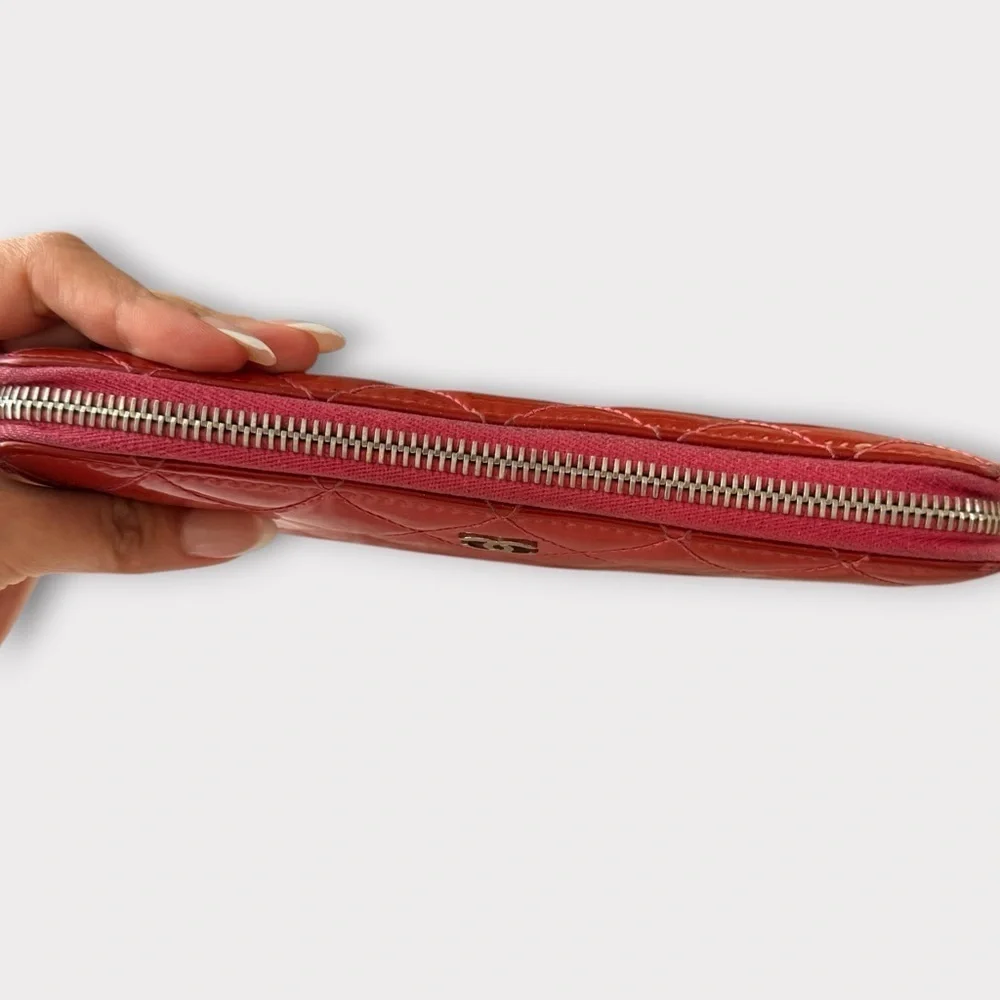 Chanel Matelassé Patent Long Wallet Pink-Orange | Authentic COA + NFT